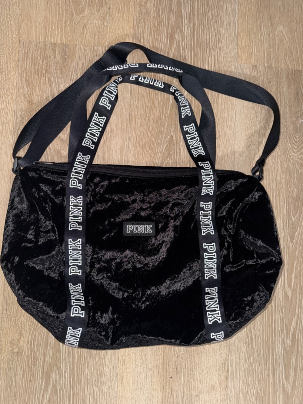 PINK Victoria's Secret Black Velvet Logo Strap Tote